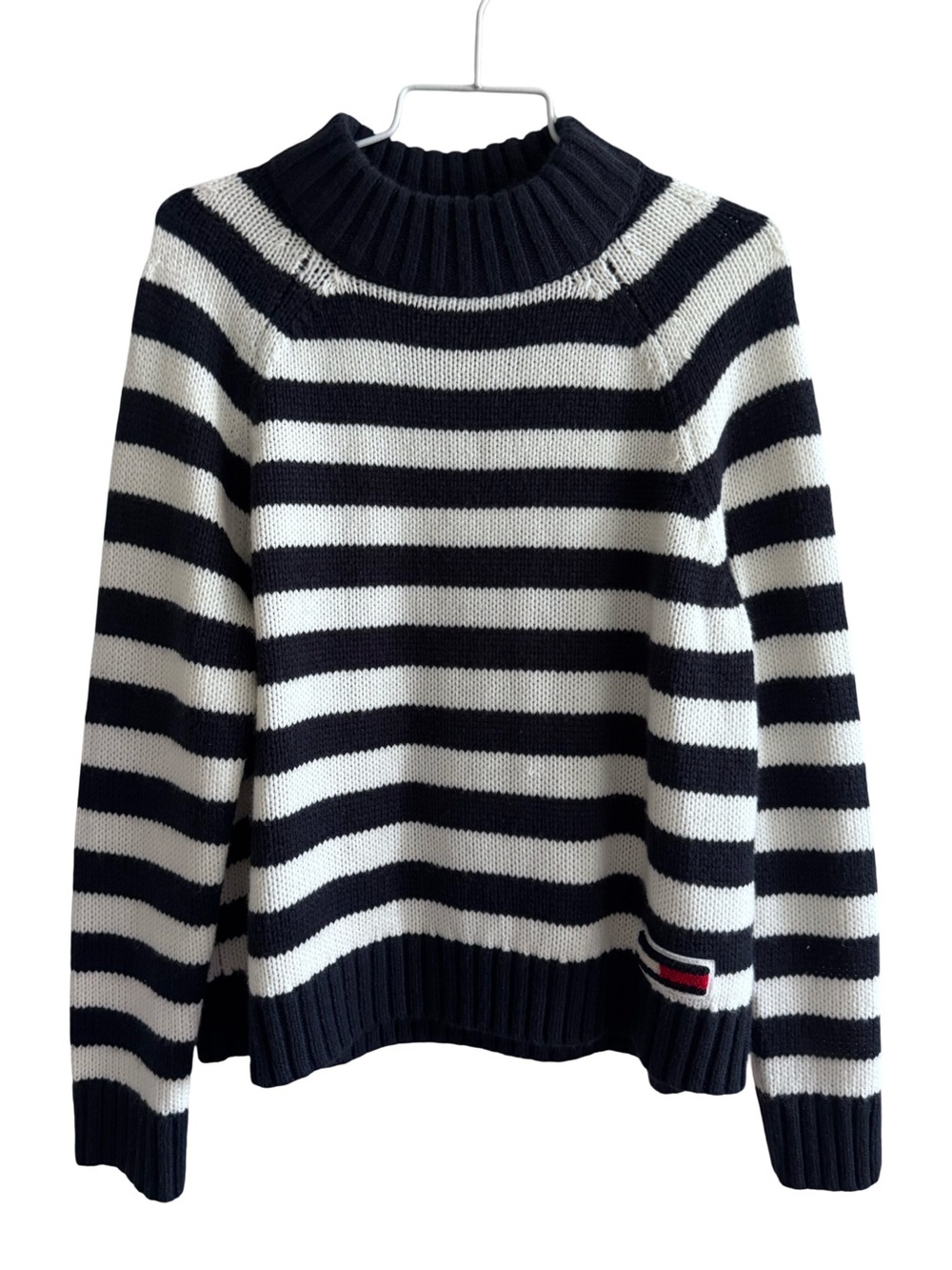 Tommy Hilfiger Women’s Navy White Striped Mock Neck Jumper Size XL